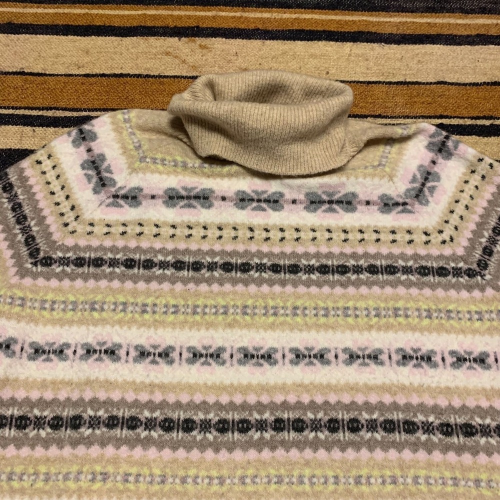 LOFT Fair Isles Sweater Turtleneck Pastel Nordic Cottage Boho Cozy Soft Medium - Picture 3 of 6
